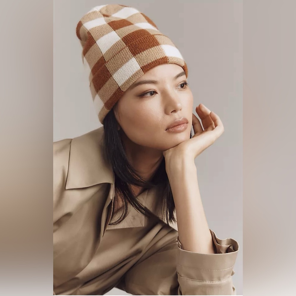NWT Anthropologie Maeve Gingham Knit Beanie